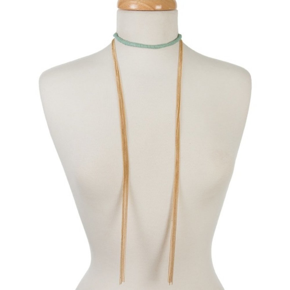 Gold wrap necklace with turquoise wrapping